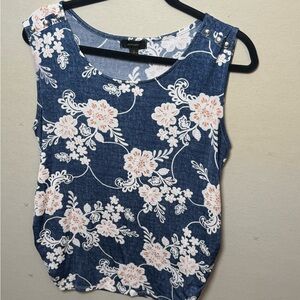 Espresso Floral Sleeveless Blouse - Blue and White